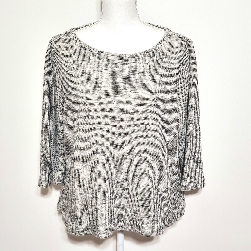J Jill Pure Jill Gray Flecked Looped Knit 3/4 Sleeve Cotton Sweater Size L‎